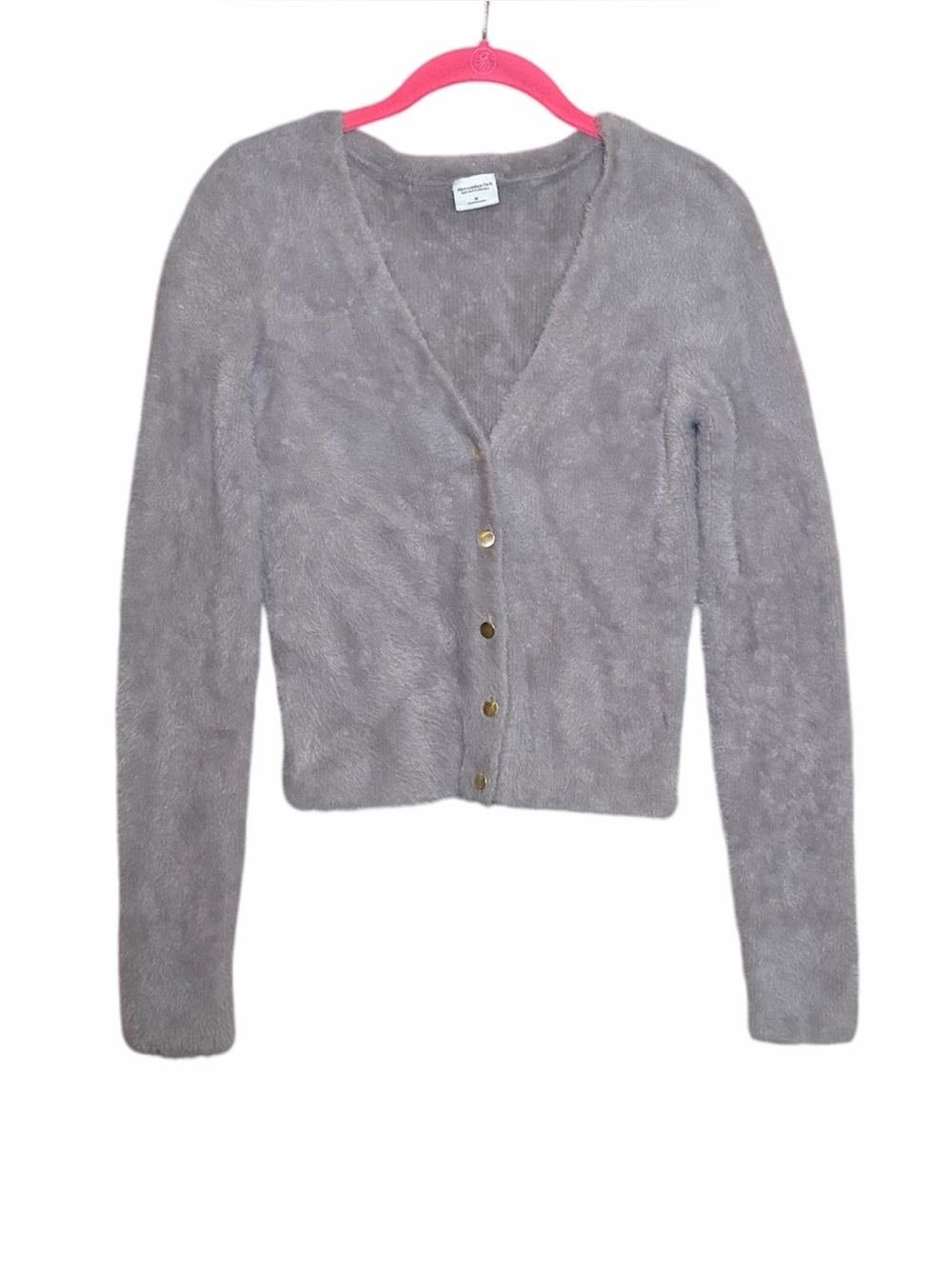 Abercrombie & Fitch Soft Girl Fuzzy Cropped Cardigan Gray Size Medium